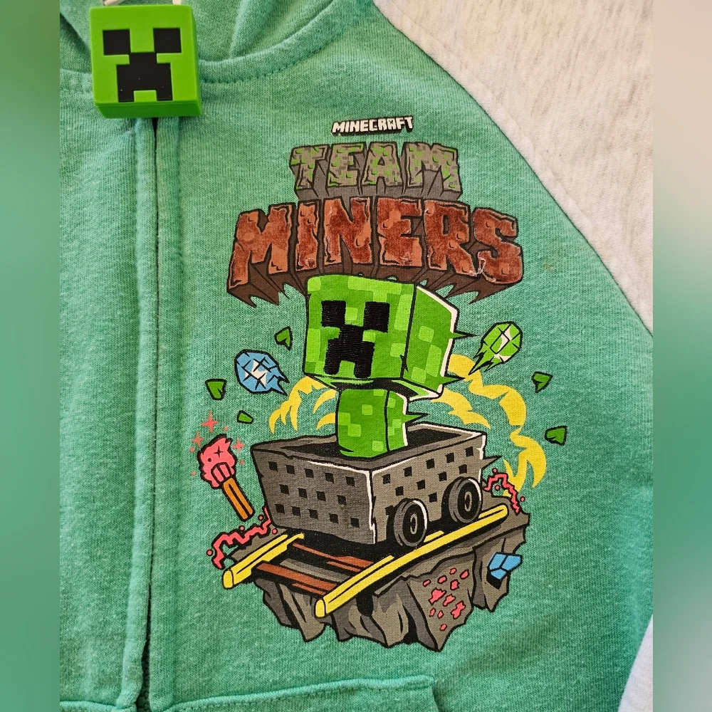 Minecraft Creeper Hoodie Boys S 6/7 Team Miners Graphic Zip Up Gamer Streetwear